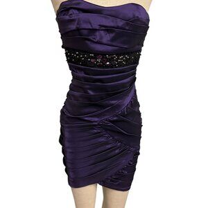 City Studio Purple Strapless Ruched Mini Dress W/ Beaded Waistband Size 3